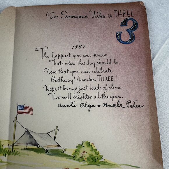 1947 Vtg Birthday Card For Someone Who Is 3 Patriotic Kids - Puppy Dog Signed - Picture 4 of 5